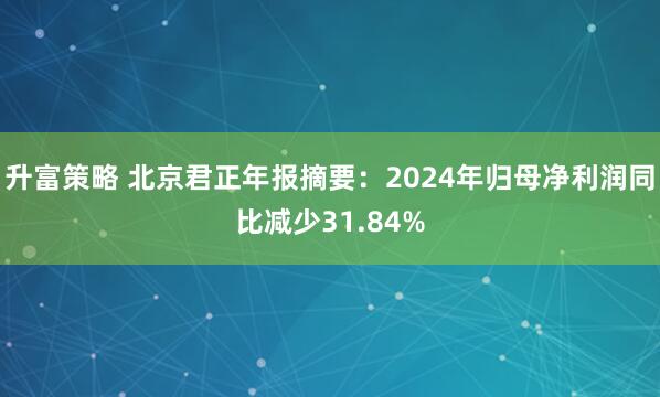 升富策略 北京君正年报摘要：2024年归母净利润同比减少31.84%